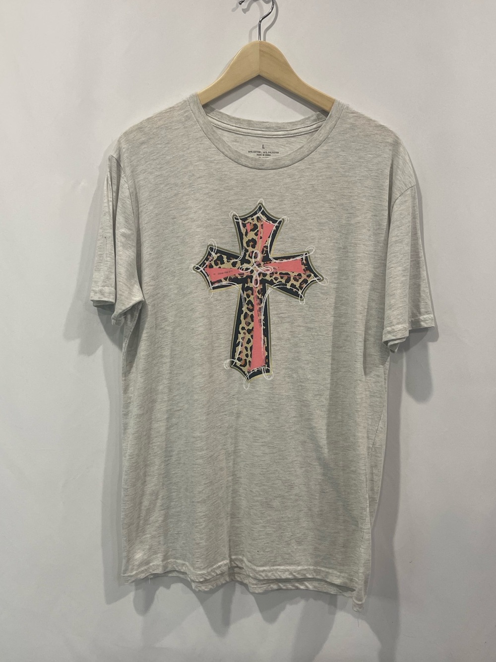 Beige Leopard Print Cross T-shirt
